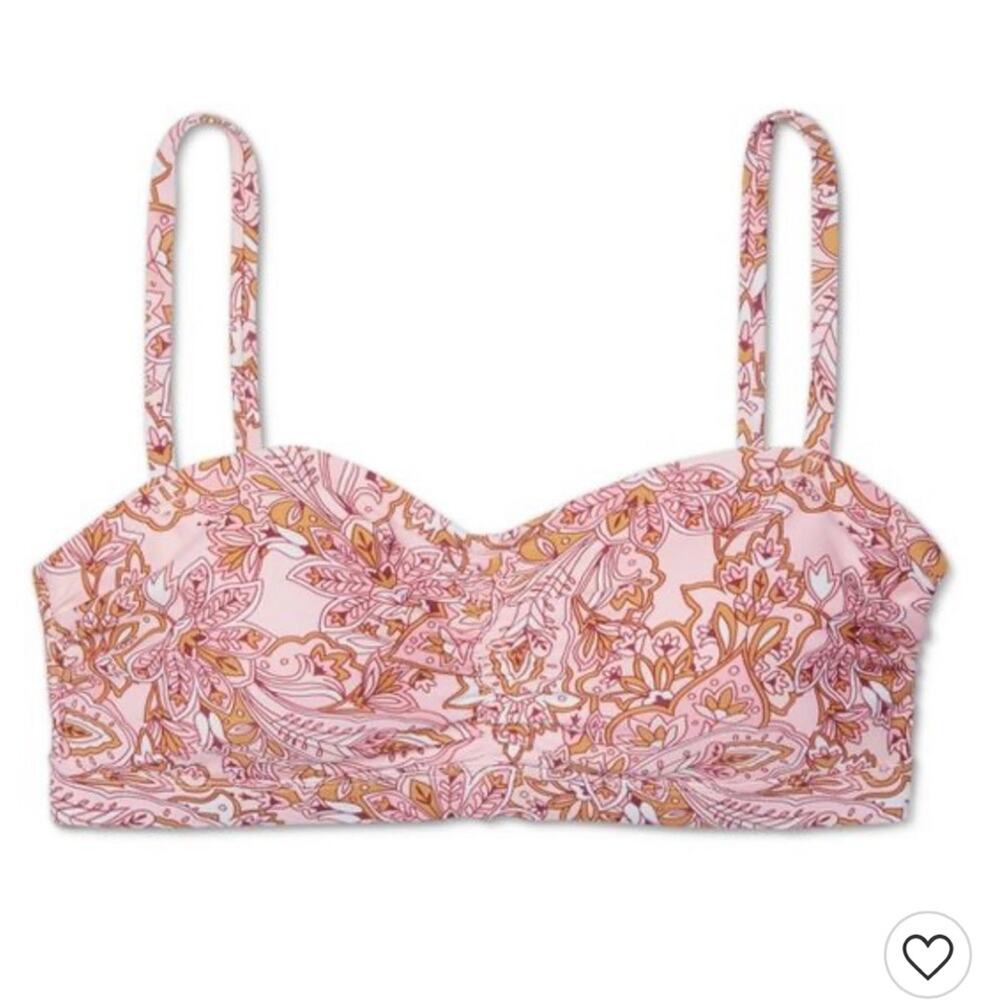 Kona Sol bikini top Womens SIze Small Shirred Bandeau boho pink floral NWT